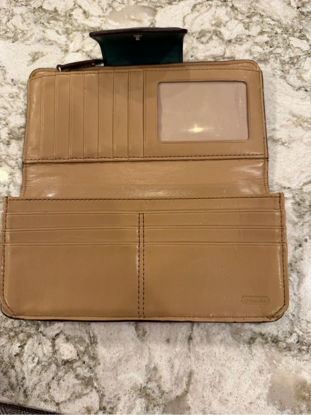Coach Teal Green Leather Zip-Around Wallet with Snap Tab